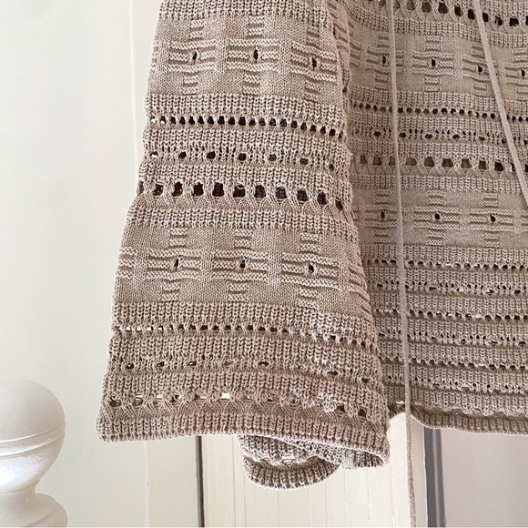 TheOpen Product Pointelle Crochet Knit Wide Sleeve Sweater in Beige Size 1 - Picture 14 of 14